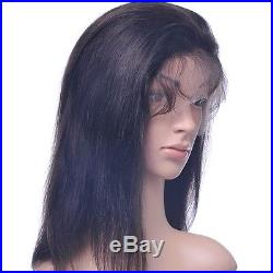 Front lace wig full wigs 100% remy indian human hair silky straight #1b black
