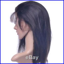 Front lace wig full wigs 100% remy indian human hair silky straight #1b black