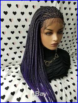Fulani Braids Braided Lace Front Wig Box Braid Braidwig With Cornrows 1b/Purple