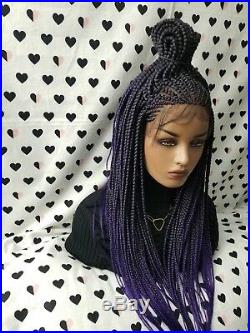 Fulani Braids Braided Lace Front Wig Box Braid Braidwig With Cornrows 1b/Purple