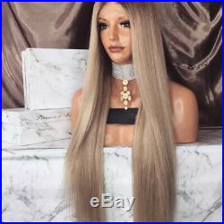 Full European Ashy Blonde Brownish Straight Hair Ombre Lace Front Wig. Human