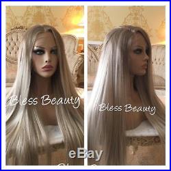 Full Light Ombré European Hair. Straight Platinum Blonde lace front wig. Human