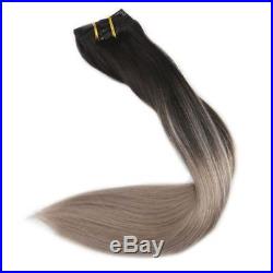 Full Shine Clip in Human Hair Extensions Thick Dip Dye Ombre Black to Ash Blonde
