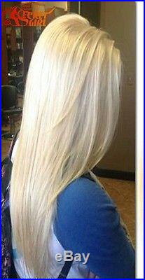 Full white platinum blonde straight hair. Lace front wig. Human Hair Blend