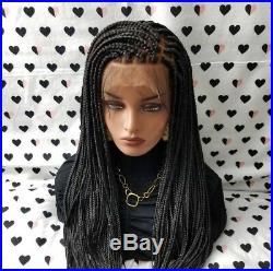 Fully Hand Braided 360 Lace Frontal Ponytail Box Braids Braid Wig Color 1B Black