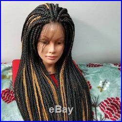 Fully Hand Braided (Box Braids) Lace Front Wig Color Solid 1b/27