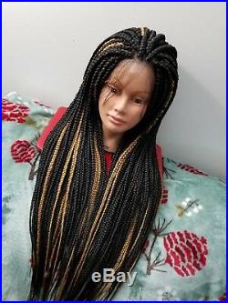 Fully Hand Braided (Box Braids) Lace Front Wig Color Solid 1b/27