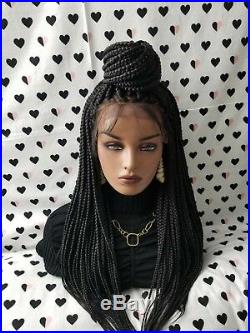 Fully Hand Braided Handmade Box Braids Wig, Lace Front Wigs color 1b Black