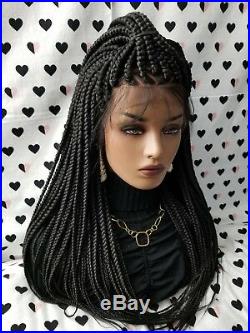 Fully Hand Braided Handmade Box Braids Wig, Lace Front Wigs color 1b Black