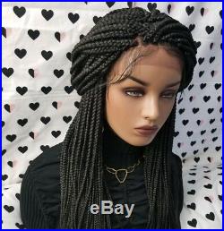 Fully Hand Braided Handmade Braid Wig Lace Front Wigs (box braid) color 1b Black