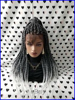 Fully Hand Braided Handmade Braid Wig Lace Front Wigs (box braid) color 1b/grey