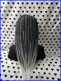 Fully Hand Braided Handmade Braid Wig Lace Front Wigs (box braid) color 1b/grey