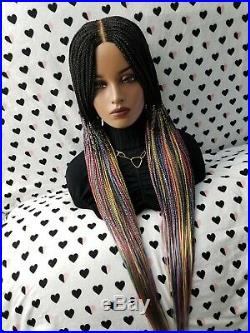 Fully Hand Braided Wig Box Braid Cornrows Lace Closure Frontal Wig, 1b/rainbow