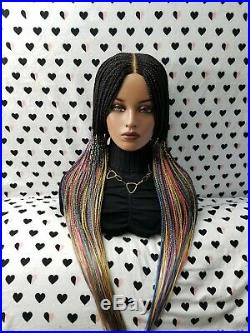 Fully Hand Braided Wig Box Braid Cornrows Lace Closure Frontal Wig, 1b/rainbow