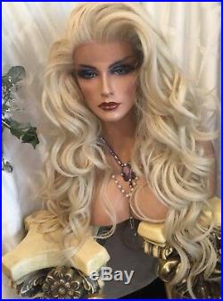 HUMAN HAIR BLEND, 32 LONG, COOL FROSTY BLONDE, Realistic Lace front, AWESOME Wig