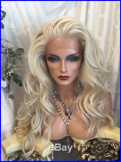 HUMAN HAIR BLEND, 32 LONG, COOL FROSTY BLONDE, Realistic Lace front, AWESOME Wig
