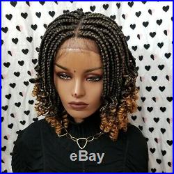 Handmade Box Braid Braided Lace Front Wig With Curly Ends Color 1b/27 Ombre