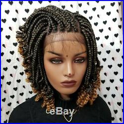Handmade Box Braid Braided Lace Front Wig With Curly Ends Color 1b/27 Ombre