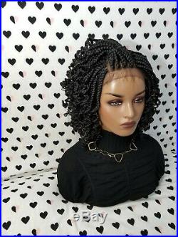 Handmade Box Braid Braided Lace Front Wig With Curly Ends Color 1b/30 Highlights