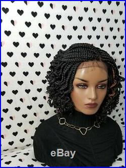 Handmade Box Braid Braided Lace Front Wig With Curly Ends Color 1b/30 Highlights