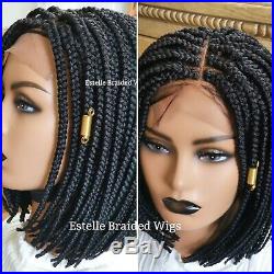 Handmade Braided Wig, Bob Braids Wig, 3 Partings, Lace Front 4X4 Closure