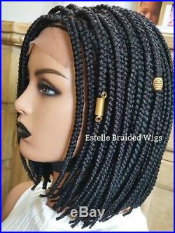 Handmade Braided Wig, Bob Braids Wig, 3 Partings, Lace Front 4X4 Closure