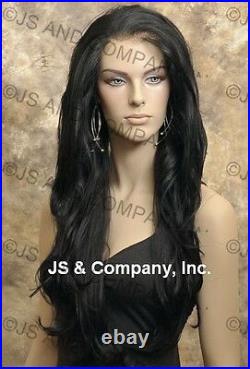 Hi Heat Human Hair Blend Mono Top Full Lace LACE FRONT WIG Long Wavy Black 008 1