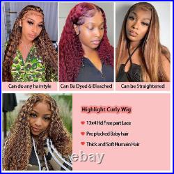 Highlight 13x4 Lace Front Wigs Human Hair 4/27 Curly Honey Blonde Ombre Wig