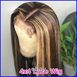 Highlight 4x4 Lace Wig Ombre Straight Brown Colored Human Hair Wigs for Women