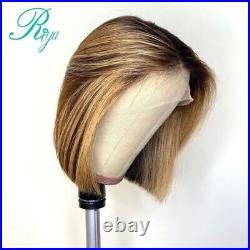Highlight Honey Blonde Pixie Short Bob Cut Blunt Lace Front Human Hair Wigs Remy