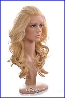 Human Hair Blend Lace Front Wig Long Wavy Blonde Lace Front Wig 3 Shades