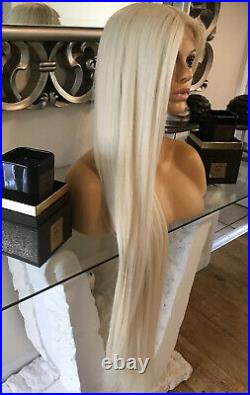 Human Hair Lace Front Blend Wig Long Blonde Wig Bleach Blonde 613 Wig Silk Top