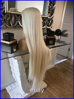 Human Hair Lace Front Blend Wig Long Blonde Wig Bleach Blonde 613 Wig Silk Top