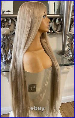 Human Hair Lace Front Blend Wig Long Blonde Wig Blonde Brown Lace Front Wig