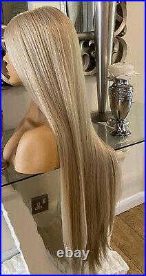 Human Hair Lace Front Blend Wig Long Blonde Wig Blonde Brown Lace Front Wig