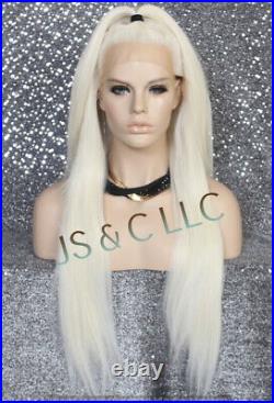 Human hair Blend Heat ok FREE PART White Blonde LACE FRONT WIG Long Straight 017