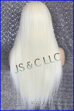 Human hair Blend Heat ok FREE PART White Blonde LACE FRONT WIG Long Straight 017