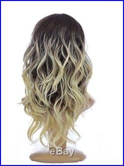 Jen Ombre Two Tone Brown/Blonde Dip Dyed Human Hair Blend Fashion Wig