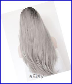 K'ryssma Ombre Gray 2 Tones Synthetic Lace Front Wig Dark Roots Long Natural