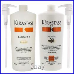 Kerastase Bain Satin 1 and Lait Vital NEW Conditioner 34oz Duo With Pumps