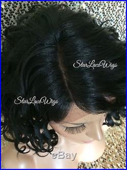 Lace Front Wig Human Hair Blend Bob Wavy Off Black #1b Heat Safe Ok Swiss Lace