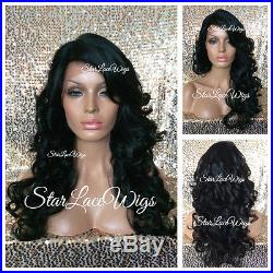 Lace Front Wig Human Hair Blend Curly Off Black #1b Wigs For Women Heat Safe Ok