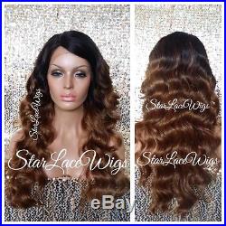 Lace Front Wig Human Hair Blend Ombre Body Wave Wavy Heat Safe #4 #27 Swiss Lace