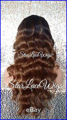 Lace Front Wig Human Hair Blend Ombre Body Wave Wavy Heat Safe #4 #27 Swiss Lace