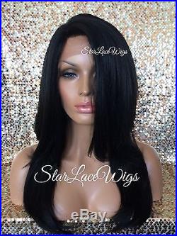 Lace Front Wig Human Hair Blend Straight Layers #1 Jet Black Long Heat Safe Ok