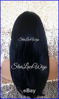 Lace Front Wig Human Hair Blend Straight Layers Bangs #1b Wigs For Women Heat Ok