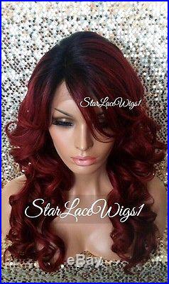 Lace Front Wig Human Hair Blend Wigs For Women Red Loose Curls Bangs Heat Safe