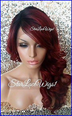 Lace Front Wig Human Hair Blend Wigs For Women Red Loose Curls Bangs Heat Safe