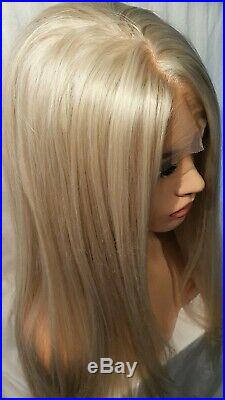 Light Blonde Human hair wig, hand knotted, Bleach Blonde, Lace Front Wig