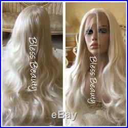 Light blonde platinum full wavy lace front wig. Human Hair Blend